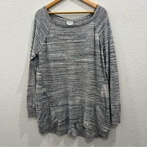 Caslon‎ Comfy Cozy Front Pocket Tunic Sweater XL Heather Grey Blue and White